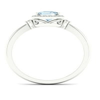 Imperial Gemstone 10k Aur Alb Smarald tăiat Aquamarine CT TW diamant Halo femei Inel