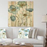 Designart 'Abstract Blue Cottage Flowers Drawing II' imprimare fermă pe lemn Natural de pin