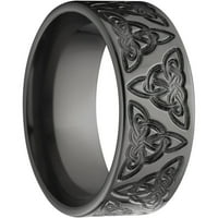 Inel plat de Zirconiu Negru cu un design Celtic măcinat