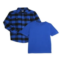 Wonder Nation Boys' flanel și T-Shirt, 2-Pack, dimensiuni 4 - & Husky