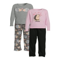 Isotoner Fete Cu mânecă lungă și pantaloni pijama Sleep Set, 4 Piese, dimensiuni 4-14