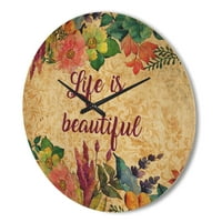 Designart 'Life Is Beautiful Folral ii' ceas de perete din lemn Vintage