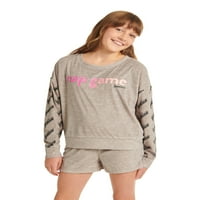 Justice Girls confortabil Fleece Cu mânecă lungă Top și somn scurt, Set de pijama din 2 piese, dimensiuni 5-18