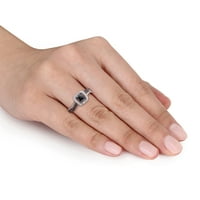 Miabella femei 1-Carat T. W. Printesa-Cut alb-negru diamant 14kt aur alb inel de logodna
