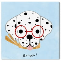 Runway Avenue animale Wall Art Canvas printuri 'Bonjour Spots' câini și cățeluși-Alb, Albastru