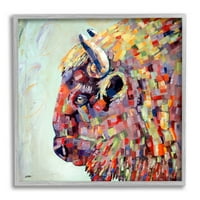 Mozaic Stil Bizon Portret Animale & Insecte Pictura Gri Încadrată Arta Imprimare Perete Arta