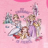Tricou și pantaloni Disney Princess Girls, Set de pijama din 2 piese, mărimi 4-10