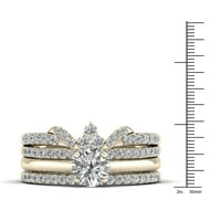 1ct TDW diamant 14k aur galben încoronat inel de mireasa Set