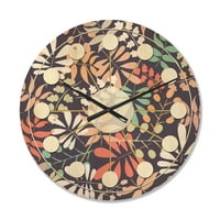 Designart 'Botanic Retro Pattern II' ceas de perete Modern din lemn de la mijlocul secolului