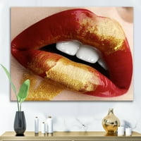 Designart 'Plump Woman Lips cu auriu și roșu' modern Canvas Wall Art Print