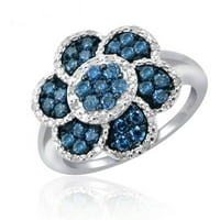 Bijuteriiclub 0. Argint Sterling 1. Carat Albastru & alb diamant inel pentru femei