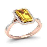 Imperial Gemstone 10k Rose Gold Smarald tăiat Citrine CT TW diamant Halo femei Inel