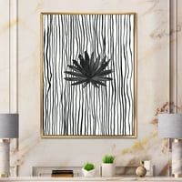 Designart 'alb-negru cu dungi sub frunze tropicale III' modern înrămate panza Wall Art Print