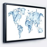 Designart 'World Map Water Splash' Hartă Abstractă Încadrată Pe Pânză Imprimare Artistică
