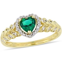 Miabella femei Carat T. G. W. a creat smarald și diamant Accent 10kt Aur Galben Halo inima inel