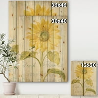 Designart' Sunflower Floursack ' Cottage Print pe lemn Natural de pin