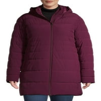 Jachetă Puffer de lungime medie pentru femei Swiss Tech Plus Size cu glugă