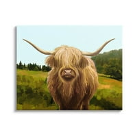 Stupell Industries Highland Cattle Grassland Farm Galerie de pictură învelită pe pânză imprimată artă de perete, Design de Ziwei