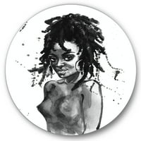 Designart 'portret alb-negru al femeii afro-americane V' modern Circle Metal Wall Art-Disc de 11