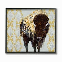 Stupell Industries Gold Buffalo Animal Pattern pictură Gri încadrată artă de perete de Stephanie Aguilar