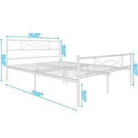 Yoneston Queen Size cadru de pat metalic dormitor platformă cadru de pat cu tăblie, Alb