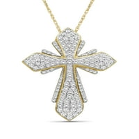 JewelersClub 14k aur placat cu argint 1. CTW Diamond Cross pandantiv colier pentru femei diamante albe + 18 lanț de frânghie inclus