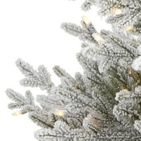 Aproape Naturale 4' Verde Fraser Brad Flocked Artificiale Crăciun Copac Prelit Cald Lumini Albe