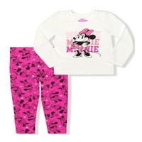 Tricou și jambiere Minnie Mouse Toddler Girls Cu mânecă lungă, set de ținute din 2 piese