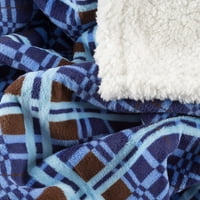 Pătură de aruncare din lână Sherpa cu model în carouri albastru și maro-pat hipoalergenic ușor sau canapea pătură moale de pluș