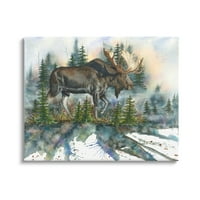 Wild Moose Pădure Natura Scena Animale & Insecte Galerie De Artă Grafică Învelite Panza Print Wall Art