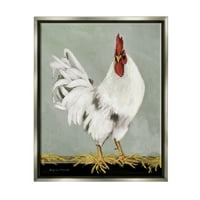 Stupell White Rooster Farmhouse Animale Animale & Insecte Pictura Gri Floater Înrămate Arta Imprimare Arta De Perete