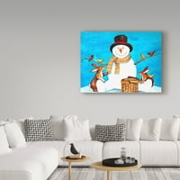 Marcă comercială Fine Art 'Snowman Bunnies' Canvas Art de Melinda Hipsher