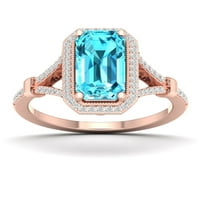 Imperial Gemstone 10k Rose Gold Emerald Cut Swiss Blue Topaz CT TW Diamond Halo Split Shank femei Inel