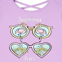 Kids by Garanimals Girls tricou cu mânecă scurtă Flamingo Graphic Crossback, mărimi 4-10