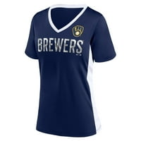 Femei fanatici marca Navy Milwaukee Brewers patru cusături V-Neck T-Shirt