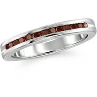 Carat T. W. inel cu bandă din argint Sterling cu diamant roșu tăiat rotund