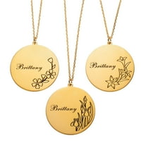 Personalizat rodiu, aur sau aur roz placat cu nume gravat și colier de flori de naștere
