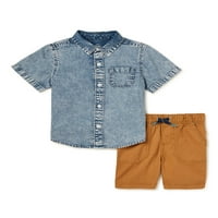 Wonder Nation Baby Boy și Toddler Boy cămașă cu mânecă scurtă și pantaloni scurți set de ținute, 2 piese, 12M-5T