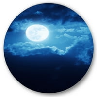 Designart 'noapte cu Lună Plină pe cerul înnorat III' cerc nautic și de coastă artă de perete din Metal-Disc din 11