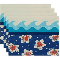 Pur și simplu Daisy 18 14 Surf nisip & mare florale imprimare Placemats, Set de 4