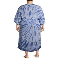 Romantic țigan femei Plus Dimensiune High-Low kimono Maneca Tie-Dye Maxi rochie