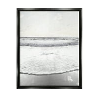 Stupell Industries Ocean valuri de apă graba Shoreline Sunny scena fotografie Jet negru plutitoare înrămate panza imprimare arta