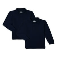 Wonder Nation Boys Școală Uniformă Mânecă Lungă Pique Polo Shirt, 2-Pack, Dimensiuni 8-Husky