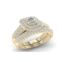 1ct TDW diamant 14k aur galben Halo inel de logodna Set