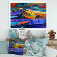 Barci în timpul apus de soare cald odihnindu-se pe apă ii înrămate pictura panza arta de imprimare