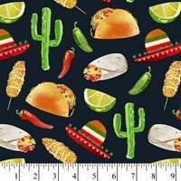 David Textile Bumbac Precut Fabric Tacos & Cacti Fabric yd 44