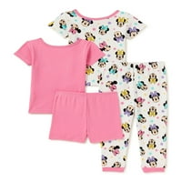 Minnie Mouse Toddler Girl Pijamale Cu mânecă scurtă din bumbac, Set din 4 Piese, dimensiuni 2T-5T