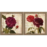 Burgundia Rose Floral Wall Art, Set de 2