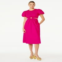 Rochie Midi decupată pentru femei Scoop cu mâneci bufante, mărimi XS-XXL