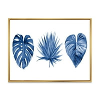 Designart 'Frunze Tropicale În Albastru Clasic' Imprimeu De Artă De Perete Cu Pânză Tropicală Încadrată